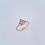 Anillo Corona 1.55gr / T7 1/4 / Circones Fucsias Blancos Oro Amarillo 18K &