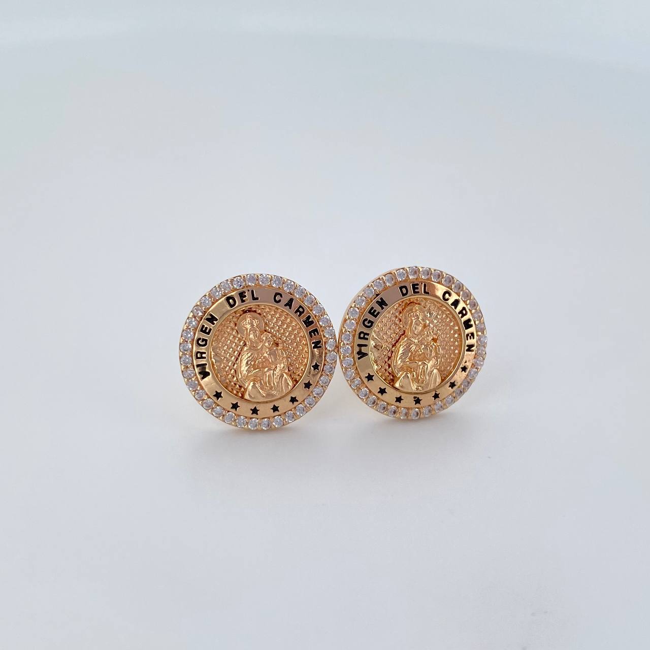 Topos Virgen Del Carmen 4.45gr / Circones Blancos Oro Amarillo 18K &