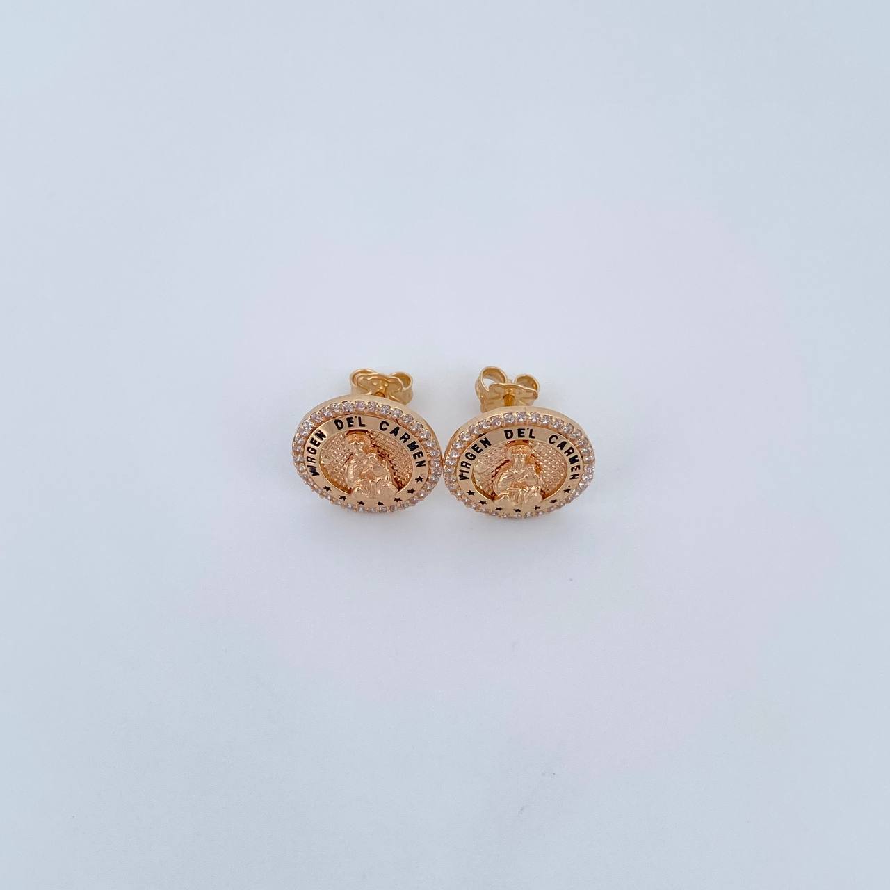 Topos Virgen Del Carmen 4.45gr / Circones Blancos Oro Amarillo 18K &