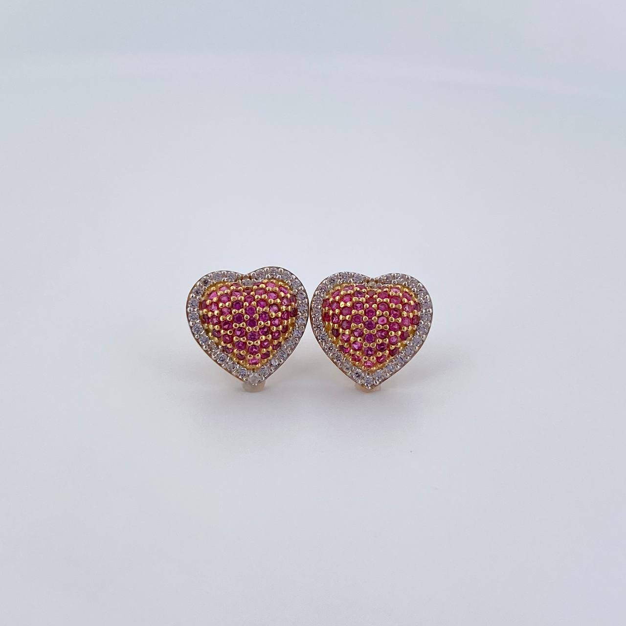 Topos Corazon 3.1gr / Circones Fucsias Blancos Dos Oros Amarillo Blanco 18K &