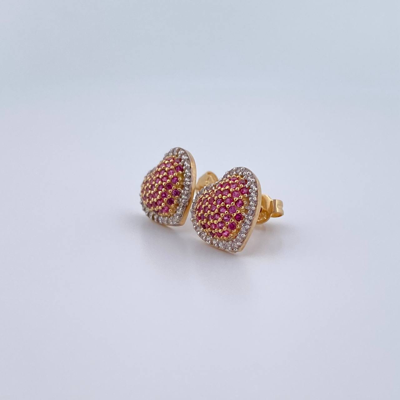 Topos Corazon 3.1gr / Circones Fucsias Blancos Dos Oros Amarillo Blanco 18K &
