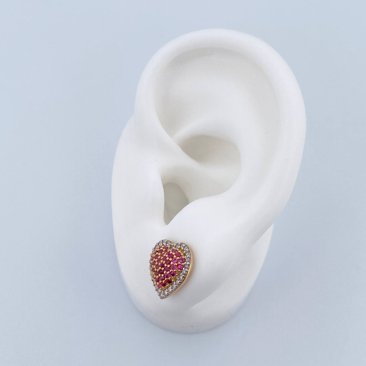 Topos Corazon 3.1gr / Circones Fucsias Blancos Dos Oros Amarillo Blanco 18K &