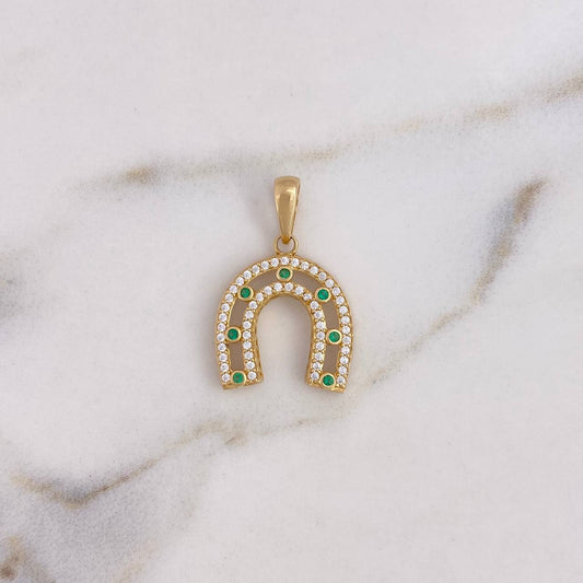 Dije Herradura  1.95gr / 2.3cm / Circones Blancos Verdes Oro Amarillo 18K &