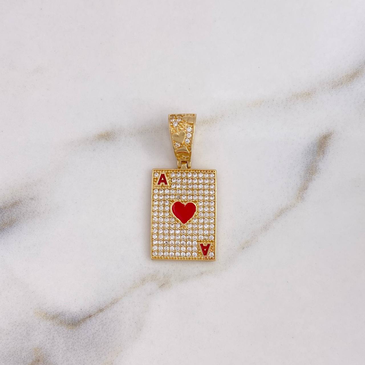 Dije Carta As De Corazon 4gr / 2.9cm / Circones Blancos Oro Amarillo 18K #