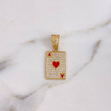 Dije Carta As De Corazon 4gr / 2.9cm / Circones Blancos Oro Amarillo 18K #