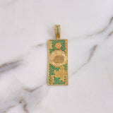 Dije 100 Dolares 9.2gr / 5cm / Circones Verdes Oro Amarillo 18K #