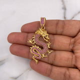 Dije Dragon 8.85gr / 5.1cm / Circones Negros Fucsias Oro Amarillo 18K $