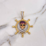 Dije Timon Calavera Pirata 14.65gr / 5.4cm / Circones Blancos-Negros-Fucsias Tres Oros 18K $