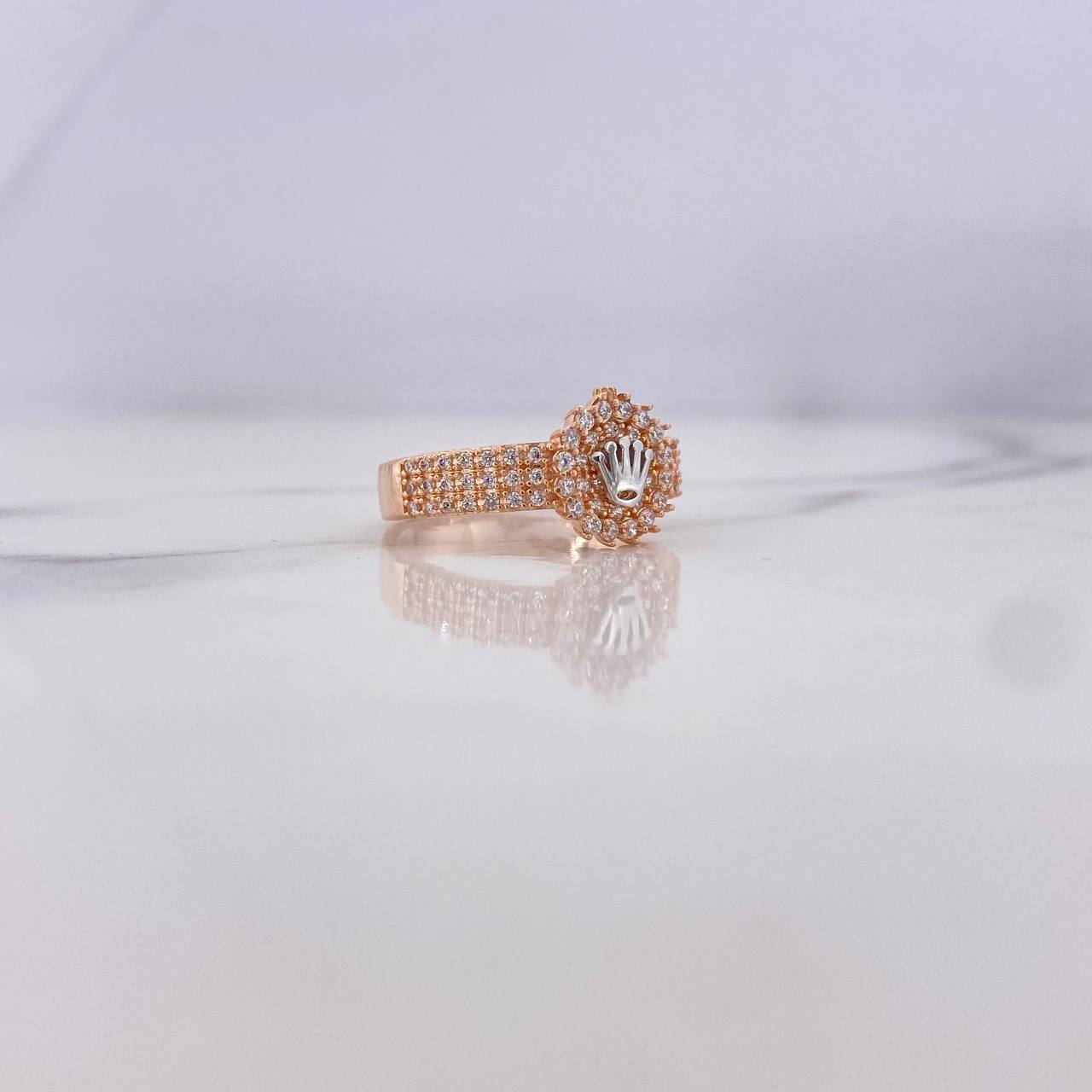 Anillo Corona RX 3.45gr / T7 3/4 / Circones Blancos Dos Oros Blanco Rosa 18K $