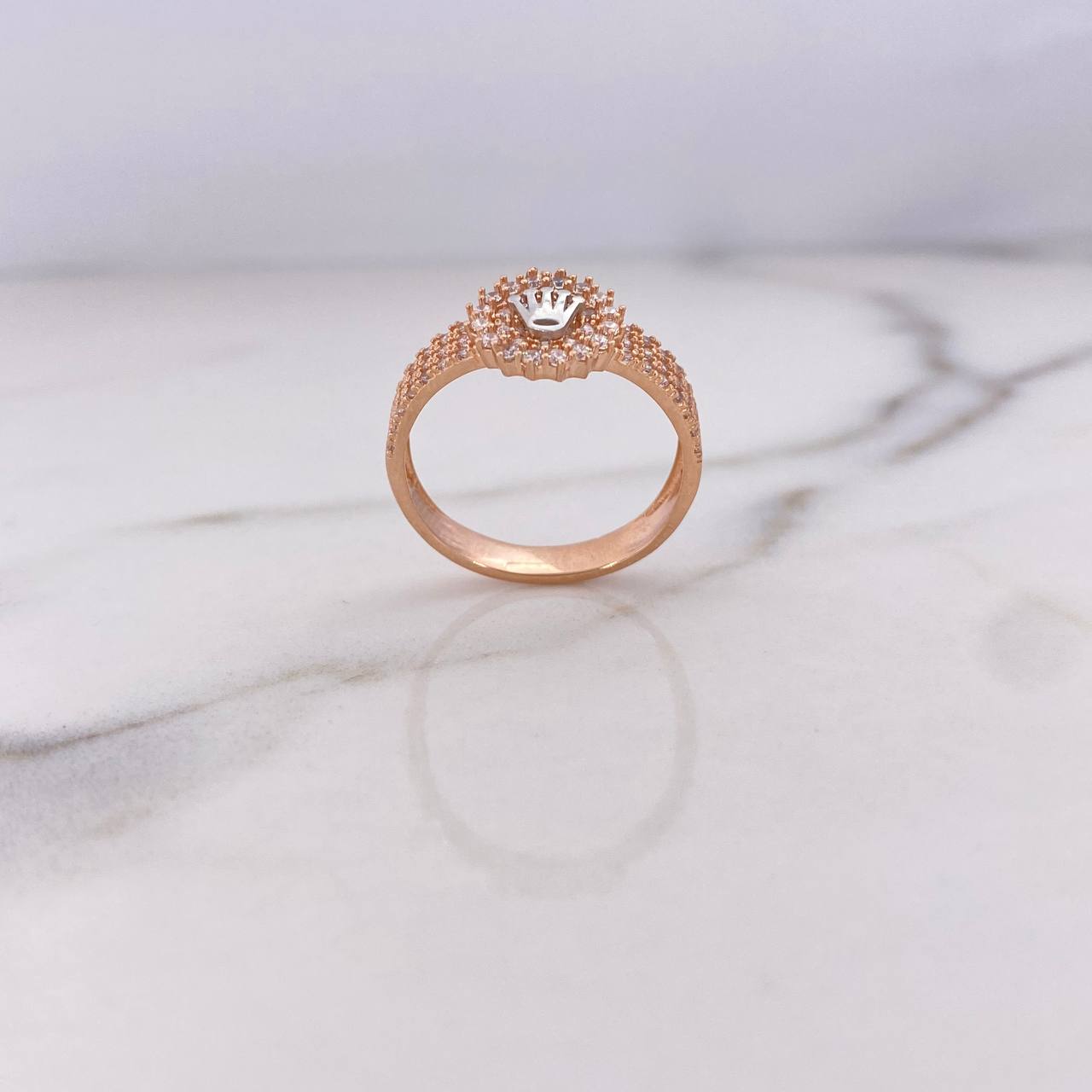 Anillo Corona RX 3.45gr / T7 3/4 / Circones Blancos Dos Oros Blanco Rosa 18K $