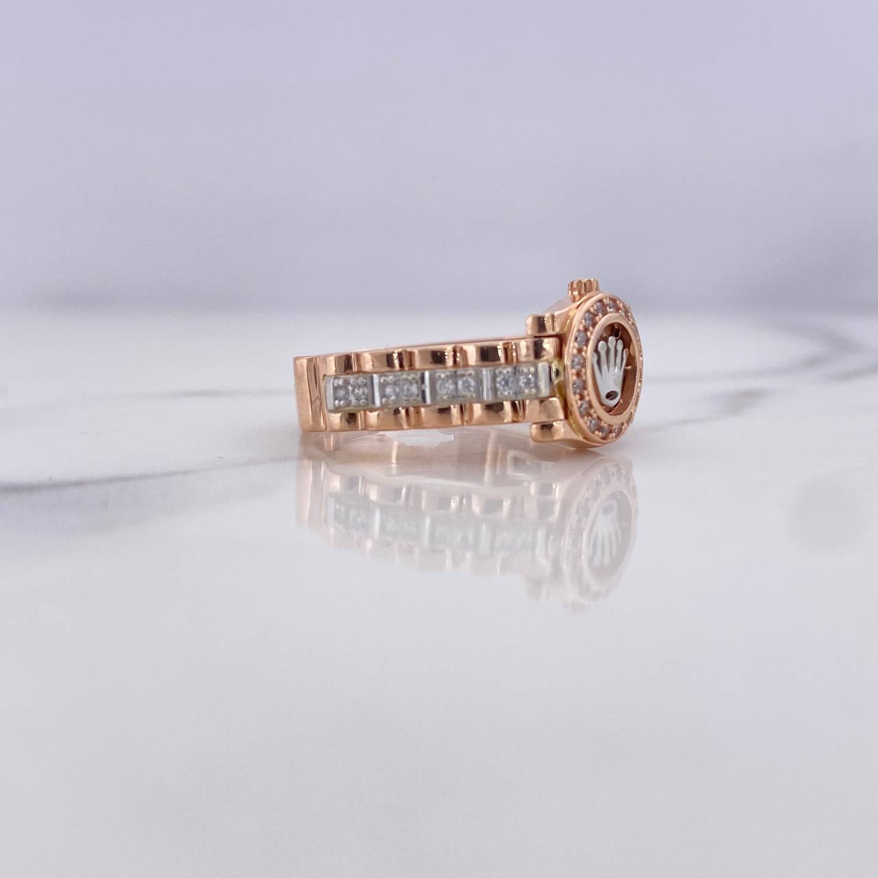Anillo Correa Corona RX 5.85gr / T5 1/2 / Circones Blancos Dos Oros Blanco Rosa 18K &