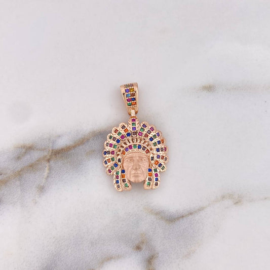 Dije Indio 4.6gr / 3cm / Circones Colores Oro Rosa 18K &