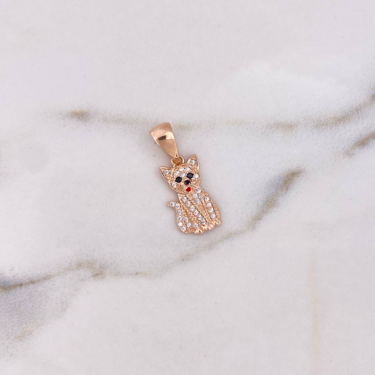 Dije Gato 1.9gr / 2.4cm / Circones Negros Blancos Oro Rosa 18K &