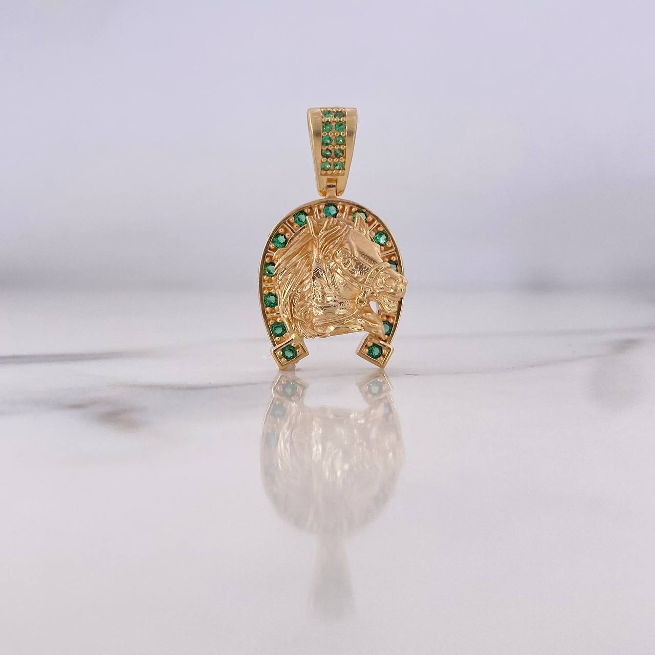 Dije Herradura Caballo 4.5gr / 2.6cm / Circones Verdes Oro Amarillo 18K #