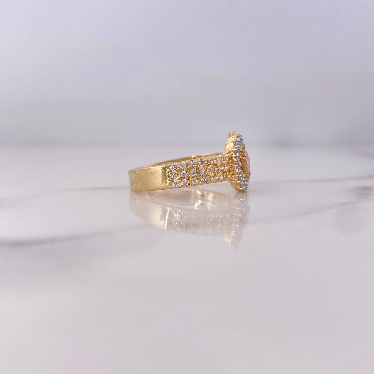 Anillo Corona RX 3.35gr / T6 1/2 / Circones Blancos Dos Oros Amarillo Rosa 18K #