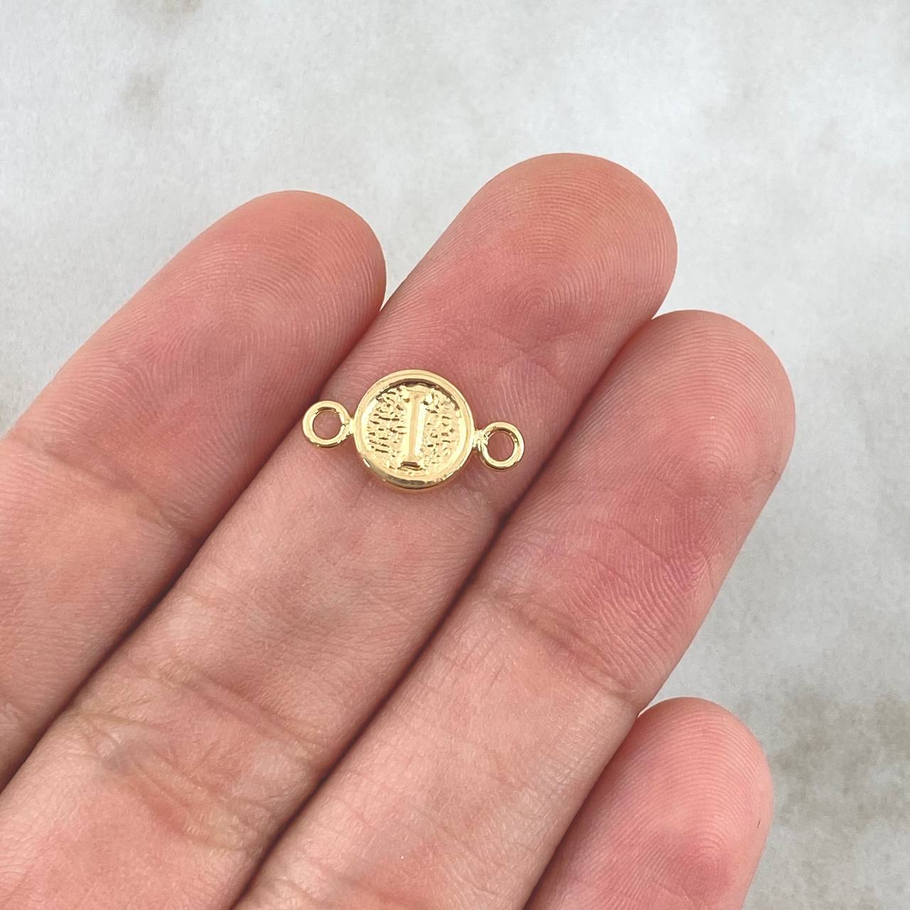 Herraje Letra I 0.4gr / 1.5cm / Circulo Texturizado Rustico Oro Amarillo 18K