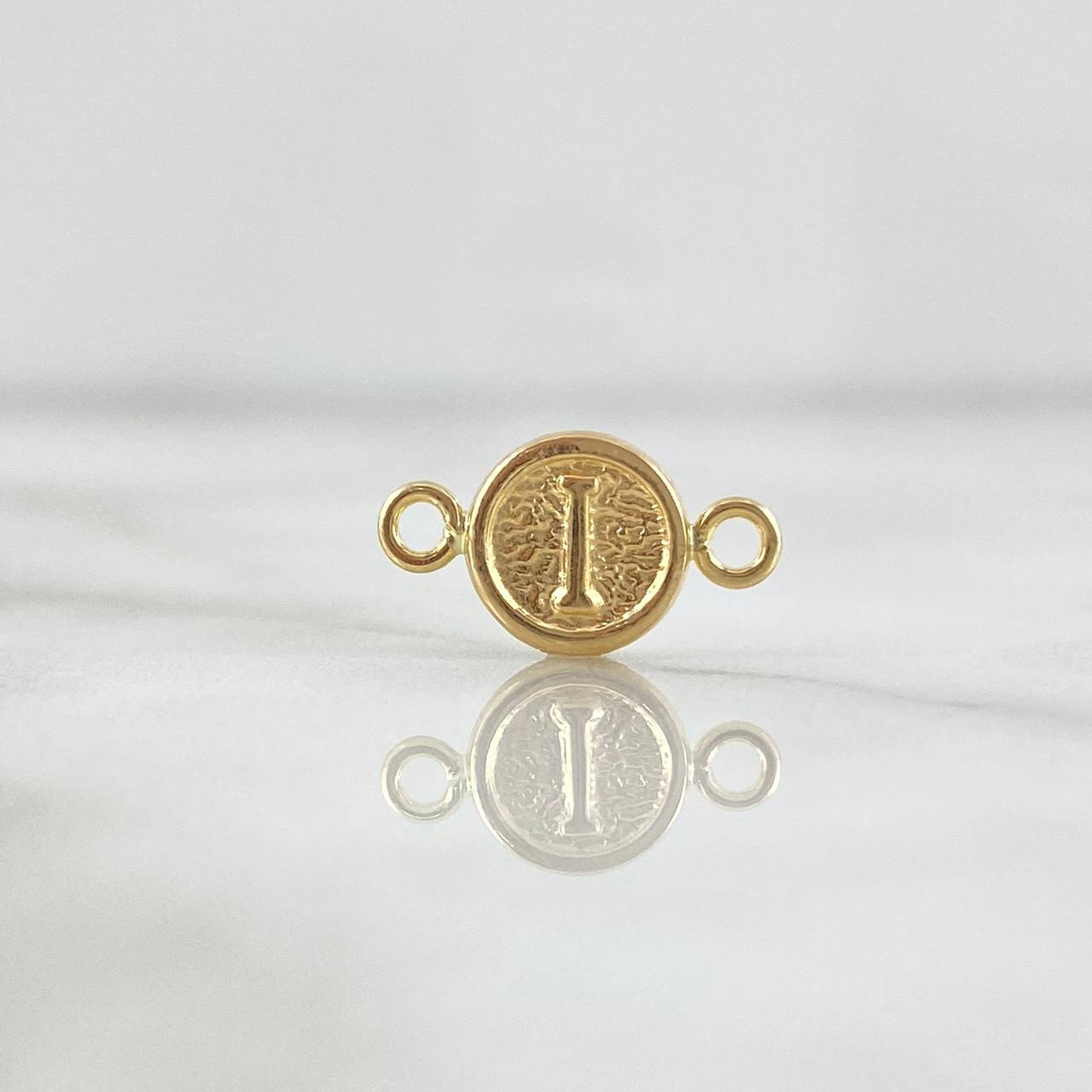Herraje Letra I 0.4gr / 1.5cm / Circulo Texturizado Rustico Oro Amarillo 18K