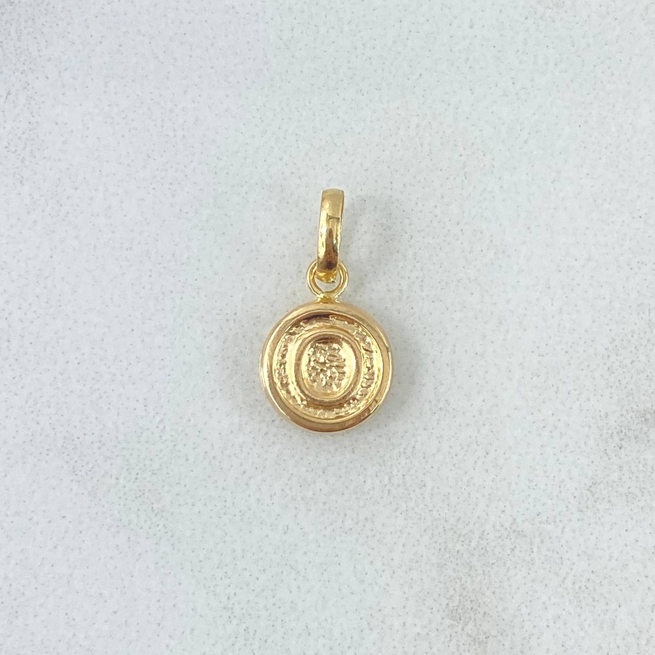 Dije Letra O 0.35gr / 1.5cm / Circulo Texturizado Rustico Oro Amarillo 18K