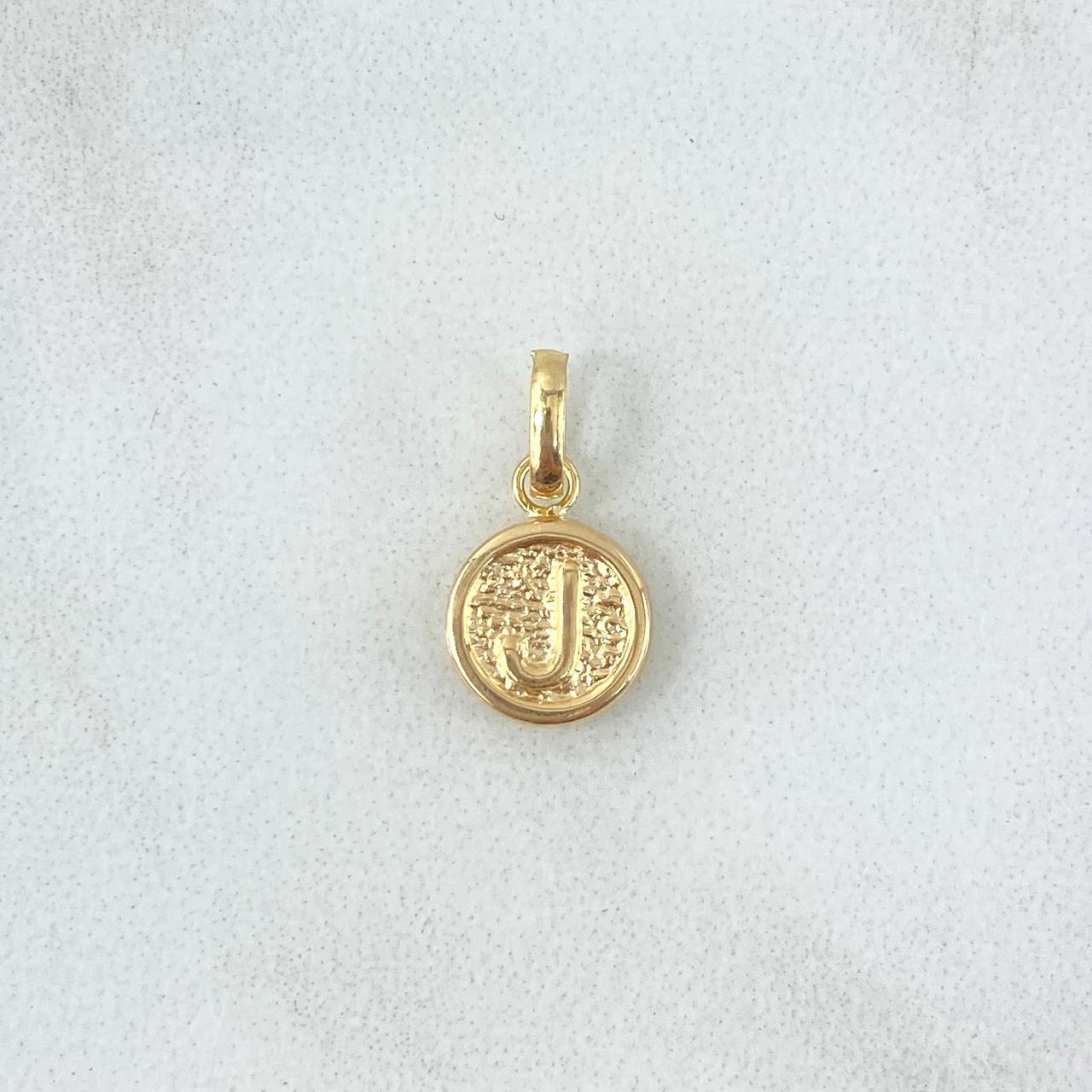 Dije Letra J 0.35gr / 1.5cm / Circulo Texturizado Rustico Oro Amarillo 18K