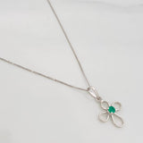 Set Cadena Veneciana + Dije Cruz Esmeralda 6pts / 1.45g / 45cm Oro Blanco 18K