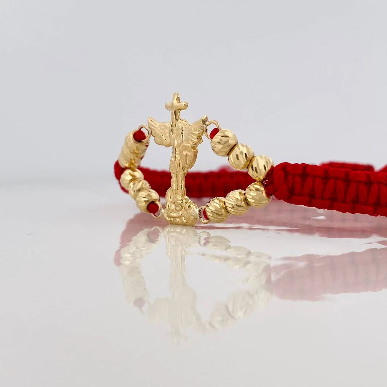 Pulsera Tejida Roja San Miguel Arcángel Oro Amarillo 18K