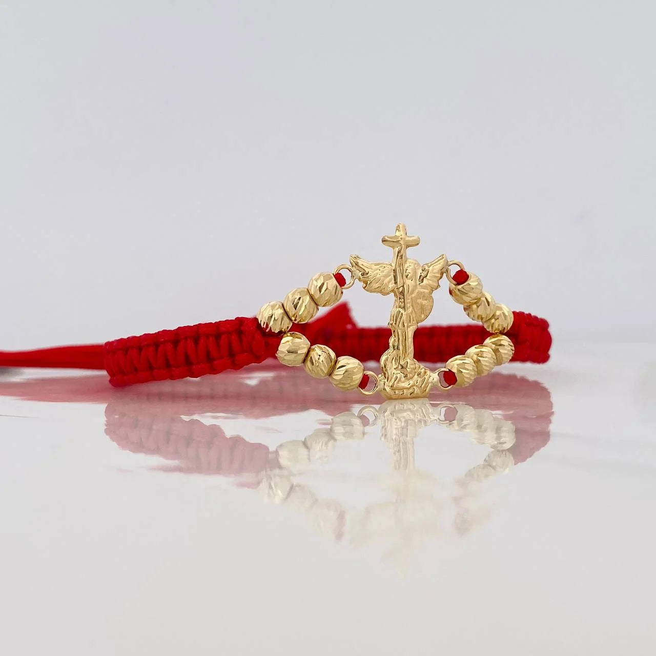 Pulsera Tejida Roja San Miguel Arcángel Oro Amarillo 18K