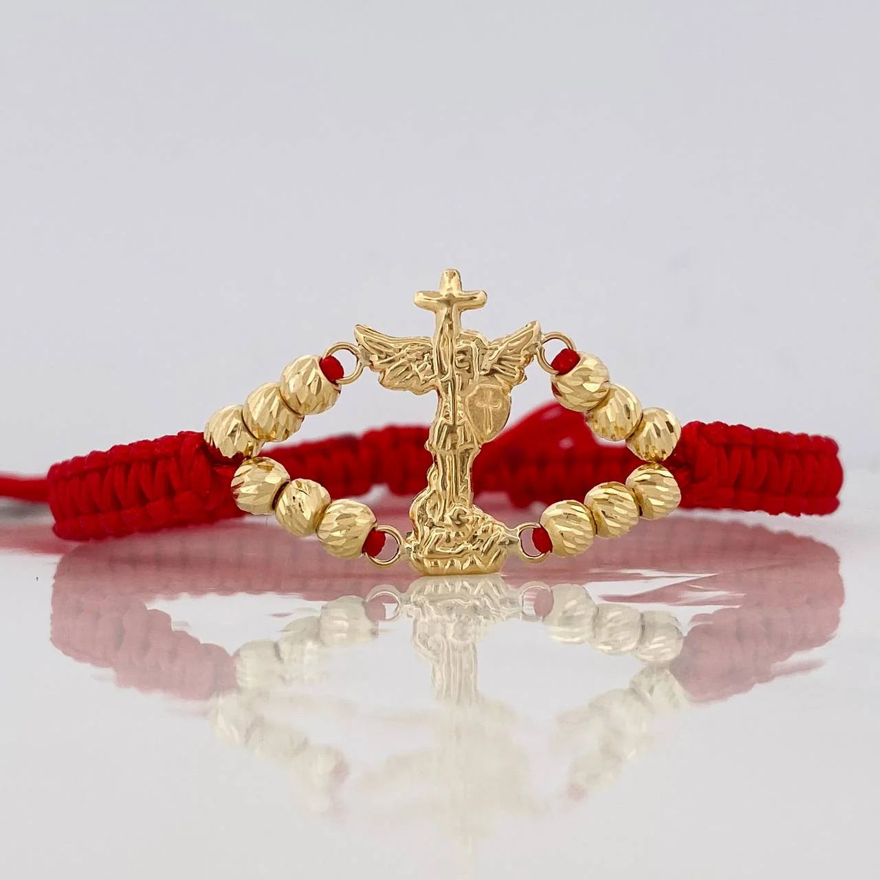 Pulsera Tejida Roja San Miguel Arcángel Oro Amarillo 18K