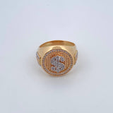 Anillo Signo Peso 10.25gr / T9 1/4 / Circones Blancos Tres Oros 18K &