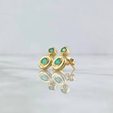 Topos Aro Doble 3.15gr / 1.3cm / Esmeraldas 36pts Broche Mariposa Oro Amarillo 18K (Joya) *