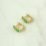 Candongas Rama Linea Doble 2.4gr / 1.1cm / Esmeraldas 49pts Oro Amarillo 18K (Joya) *
