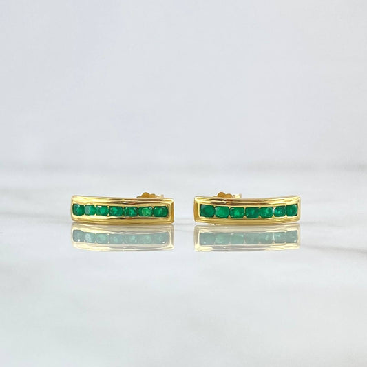 Topos Carril Curvo 2.9gr / 1.5cm / Esmeraldas 46pts Broche Mariposa Oro Amarillo 18K (Joya) *