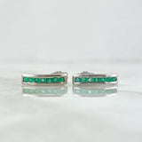 Topos Carril Curvo 2.45gr / 1.5cm / Esmeraldas 46pts Broche Mariposa Oro Blanco 18K (Joya) *