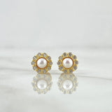 Topos Halo Flor Perla 1.1gr / 7mm / Circones Blancos Oro Amarillo 18K