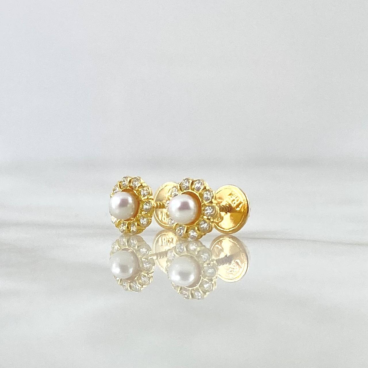 Topos Halo Flor Perla 1.35gr / 7mm / Circones Blancos Oro Amarillo 18K