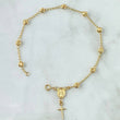 Pulso Denario Espiga 2.7gr / 18.5cm-4mm Bolas Diamantadas Virgen Milagrosa Cruz Lisa Oro Amarillo 18K