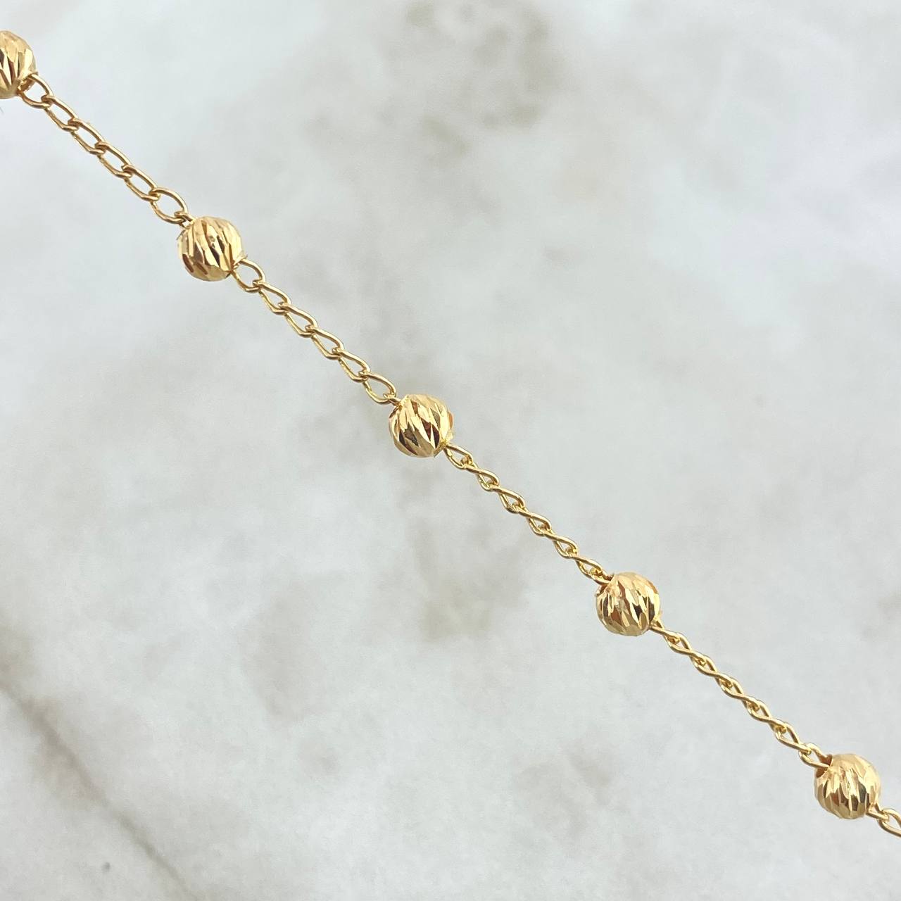Pulso Denario Espiga 2.7gr / 18.5cm-4mm Bolas Diamantadas Virgen Milagrosa Cruz Lisa Oro Amarillo 18K