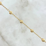 Pulso Denario Espiga 2.7gr / 18.5cm-4mm Bolas Diamantadas Virgen Milagrosa Cruz Lisa Oro Amarillo 18K