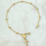 Pulso Denario Espiga 2.35gr / 18.5cm-3mm Bolas Diamantadas Virgen Milagrosa Cruz Oro Amarillo 18K