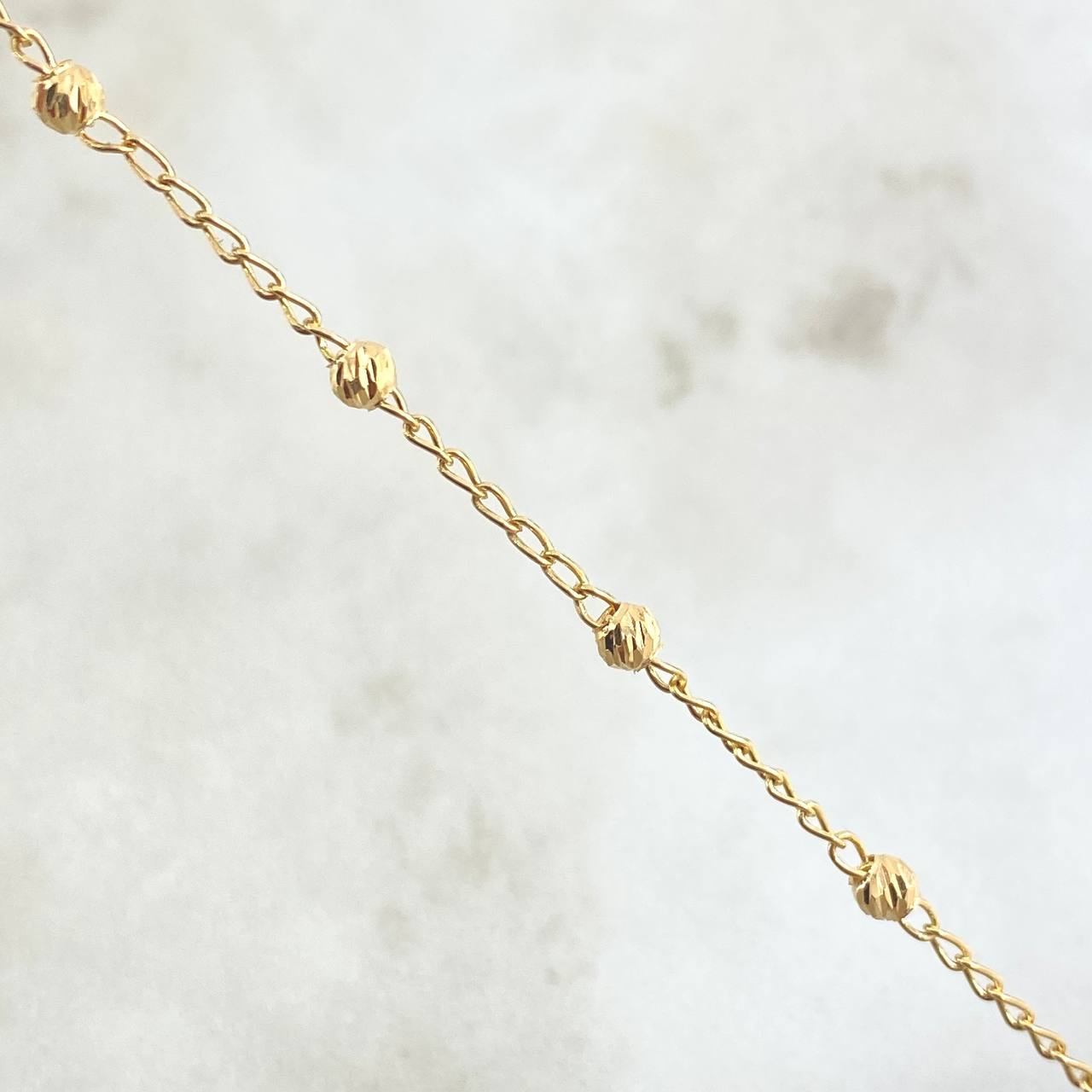 Pulso Denario Espiga 2.35gr / 18.5cm-3mm Bolas Diamantadas Virgen Milagrosa Cruz Oro Amarillo 18K