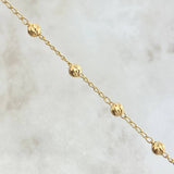 Pulso Denario Espiga 2.8gr / 18.5cm-4mm Bolas Diamantadas Virgen Milagrosa Cruz Oro Amarillo 18K