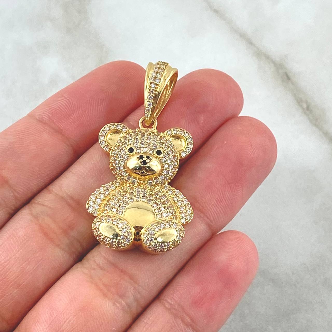 Dije Oso Ojos Negros 8.2gr / 4cm-Circones Blancos Oro Amarillo 18K