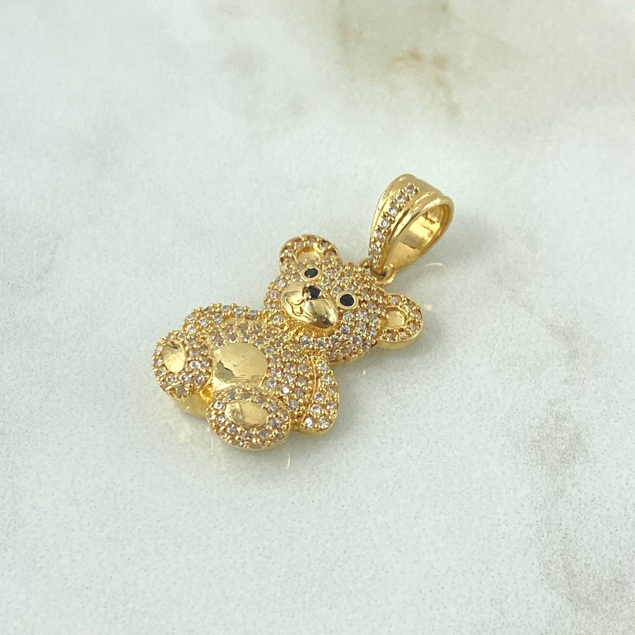 Dije Oso Ojos Negros 5gr / 3cm-Circones Blancos Oro Amarillo 18K