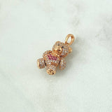 Dije Oso Corbatin Corazón 4.35gr / 2.6cm-Circones Blancos Fucsias Ojos Negros Oro Rosa 18K