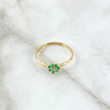 Anillo Flor Septima 1.3gr / T6 3/4 / Esmeraldas 14pts Oro Amarillo 18K (Joya) *