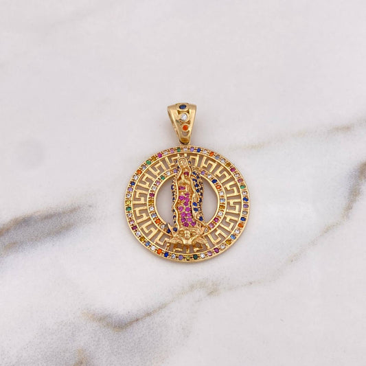 Dije Virgen Guadalupe 7.45gr / 3.7cm / Tribal Circones Colores Oro Amarillo 18K &