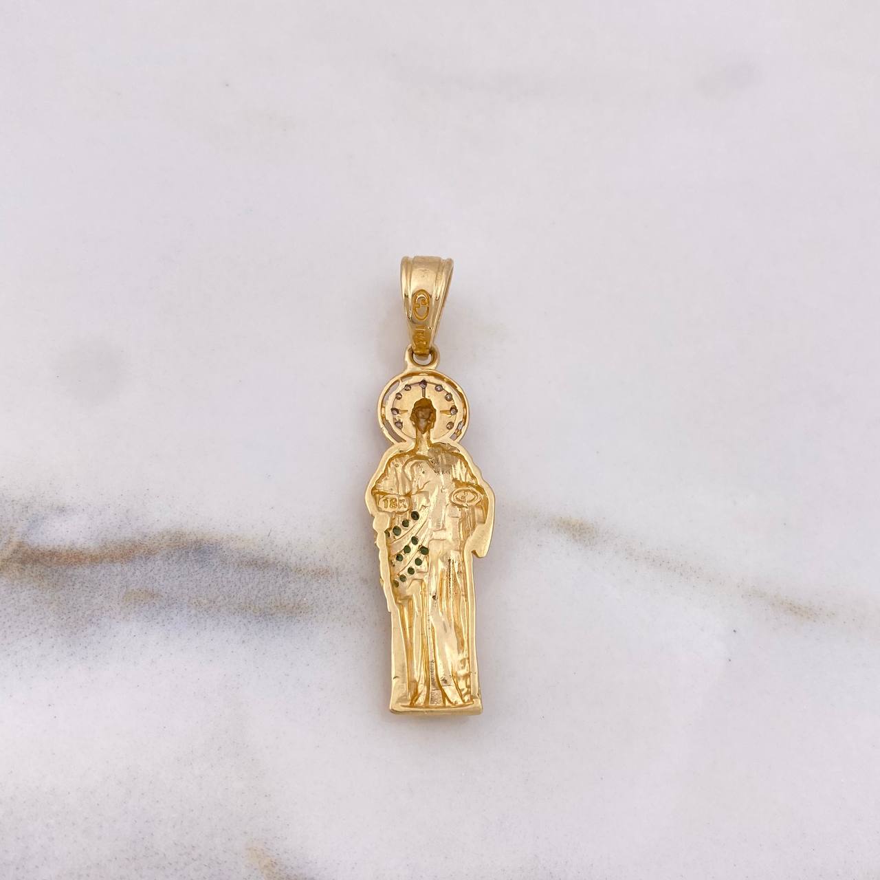 Dije San Judas Tadeo 4.2gr / 4cm / Circones Blancos Verdes Dos Oros Amarillo Blanco 18K #