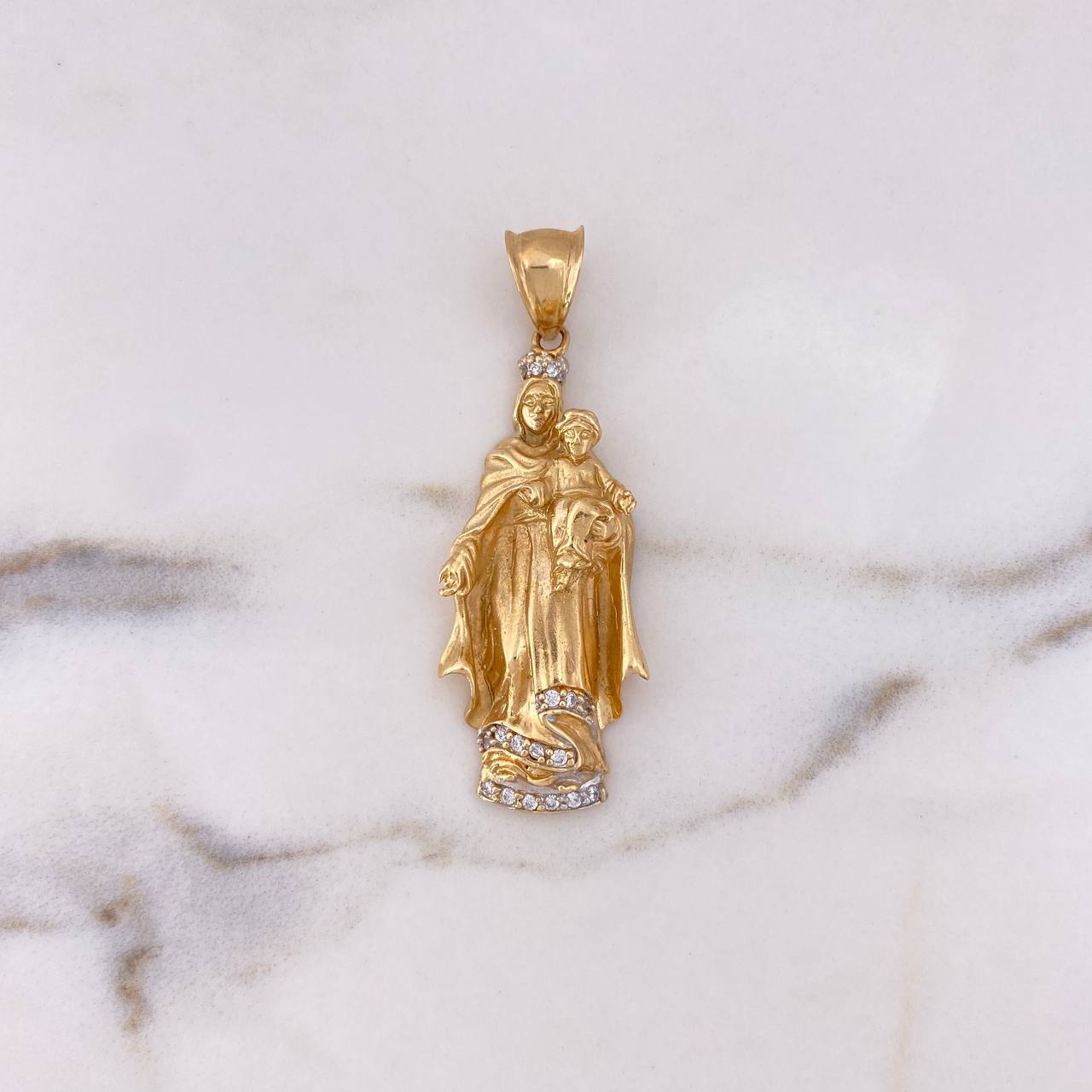 Dije Virgen Del Carmen 10.65gr / 5.3cm / Circones Blancos Dos Oros Amarillo Blanco 18K #