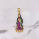Dije Virgen Guadalupe 13.5gr / 6.4cm / Circones Verdes-Fucsias-Blanco Oro Amarillo 18K $