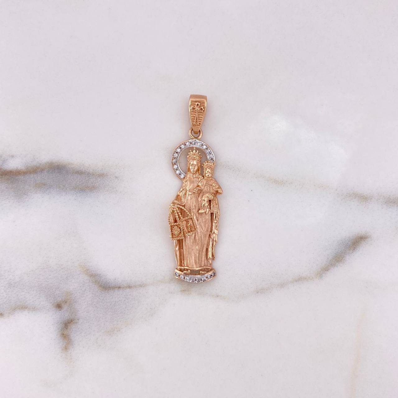 Dije Virgen Del Carmen 5.2gr / 4.6cm / Circones Blancos Dos Oros Blanco Rosa 18K #