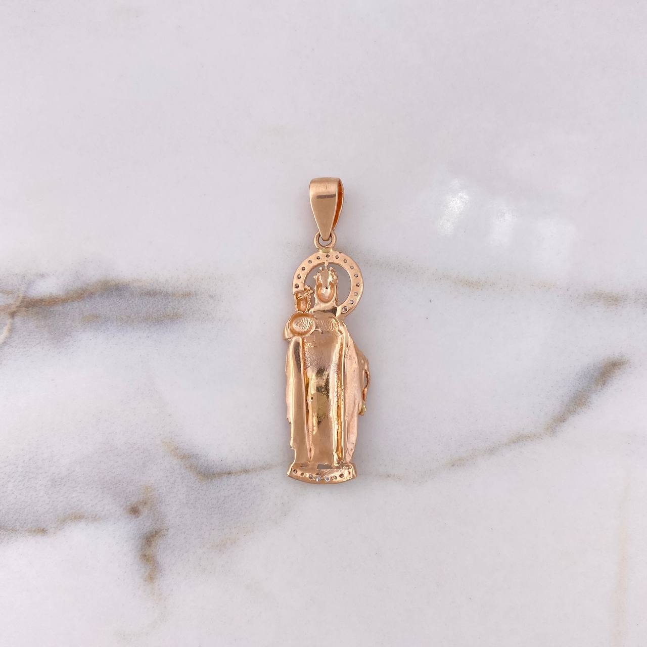 Dije Virgen Del Carmen 5.2gr / 4.6cm / Circones Blancos Dos Oros Blanco Rosa 18K #